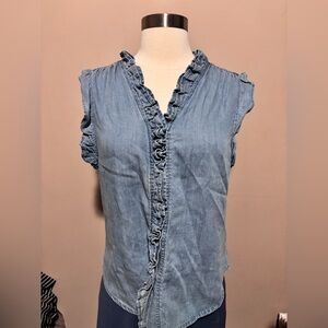 Elegant Ruffled Sleeveless Blue Blouse